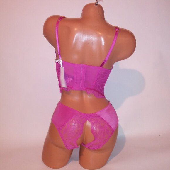 Victoria Secret Bra Set 34C Bombshell Push Up Medium Panty Shine Strap Pink Lace - Picture 8 of 16